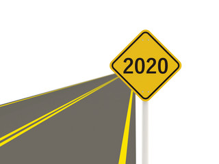 2020 New year symbol on a road sign