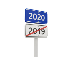 2020 New year symbol on a road sign