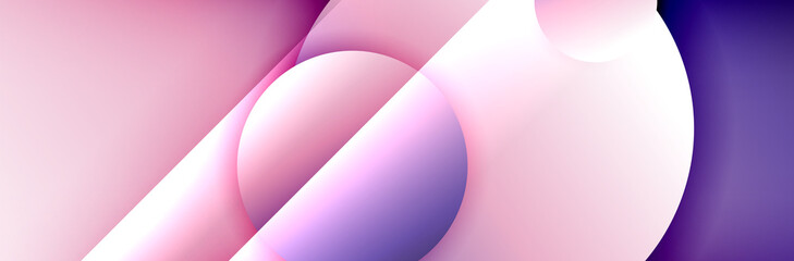 Dynamic trendy geometrical abstract background. Circles, round shapes 3d shadow effects and fluid gradients. Modern overlapping round forms