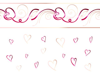 Border ornament with red and pink ribbon. Border pattern heart vector