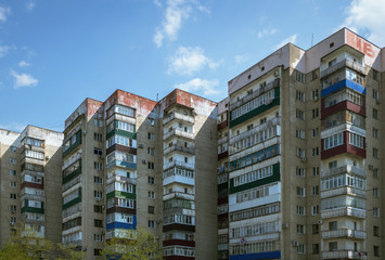 Residential buildings in Maikop, Russia, Soviet modernism era brutalism style