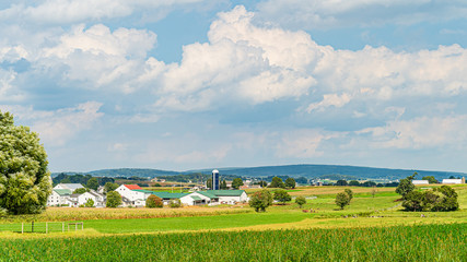 Amish country farm barn field agriculture in Lancaster, PA US