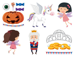 Set of isolated objects theme fairytale