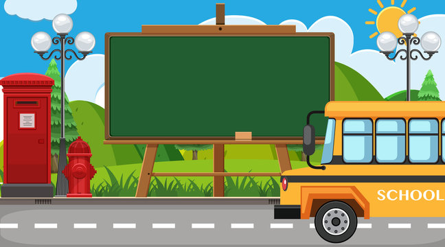 Border template with school bus on the road