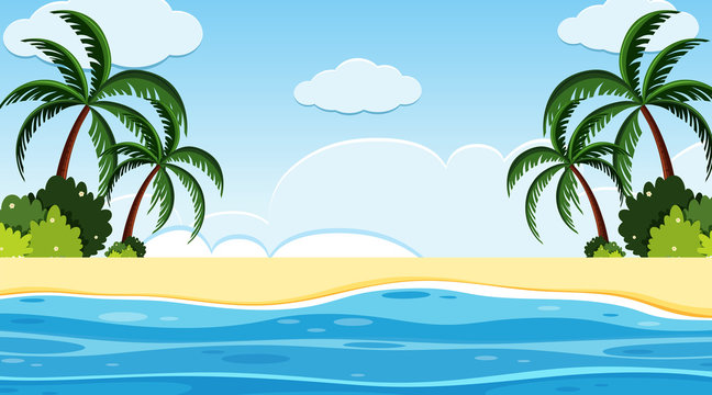 Landscape background design with ocean with trees on beach