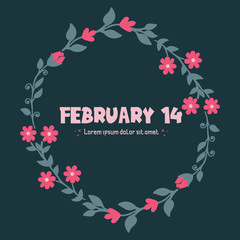 Decorative frame with seamless leaves and flower, for cute 14 February greeting card design. Vector