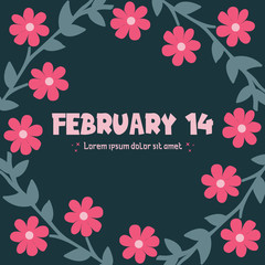 Element design art of leaves and pink wreath, for seamless 14 February invitation card decor. Vector