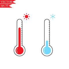 Simple thermometer flat icon show heat and cold status.Weather forecast equipment.Temperature measurement.Summer and winter season.Vector.Illustration. 
