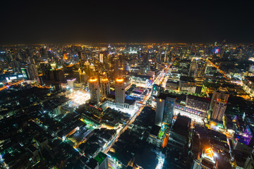 Fototapeta na wymiar Bangkok city downtown and road traffic at night of Thailand , Cityscape