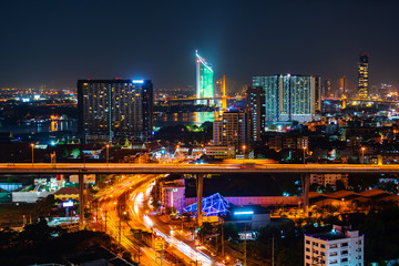 Fototapeta na wymiar Bangkok city view and road at night, Thailand