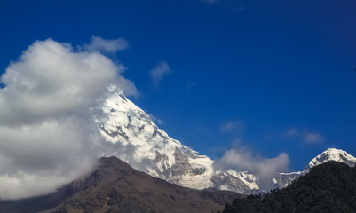 Snow-covered Mountain With Blue Sky, Cloud and Fog