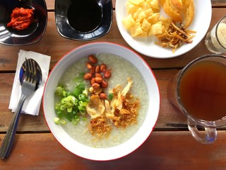 porridge soup with chicken and vegetable