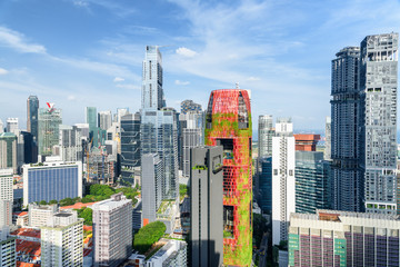 Scenic view of skyscrapers in Singapore. Sunny summer cityscape
