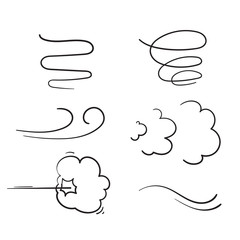 hand drawn Wind with Black Thin Line Icon doodle collection Include of Storm, Wave, Flowing and Swirl. Vector illustration