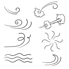 hand drawn Wind with Black Thin Line Icon doodle collection Include of Storm, Wave, Flowing and Swirl. Vector illustration