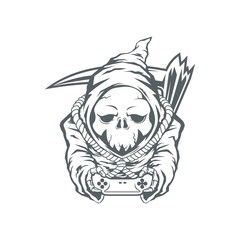 skull of grim reaper with the sickle holding on joystick gamepad vector illustration