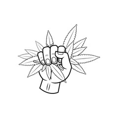 the hand holding tightly the cannabis vector illustration