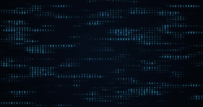 Binary code waves with 0 and 1 signs. 4K motion graphics background.