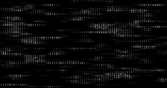 Binary code waves with 0 and 1 signs. 4K motion graphics background.