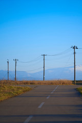 道路の先に電柱（縦位置）