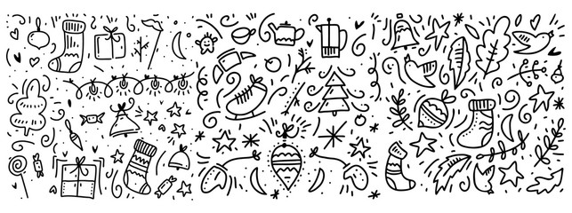Doodle new year and winter elements pattern. Vector illustration.