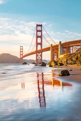 Papier Peint photo Plage de Baker, San Francisco Golden Gate Bridge at sunset, San Francisco, California, USA