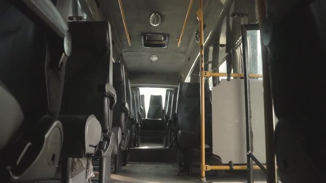 Low angle view of empty seats on bus