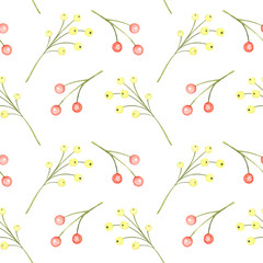 Beautiful seamless pattern in watercolor style paper, paint, brush - branches with berries - Valentine's concept, christmas