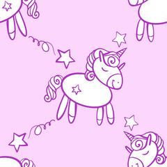 Obraz na płótnie Canvas cute seamless vector pattern background illustration with unicorns and stars