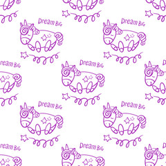Obraz na płótnie Canvas cute seamless vector pattern background illustration with unicorns and stars