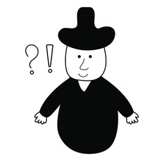 Man in hat vector illustration in black. Detective character.