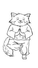 vector monochrome simple illustration of a red panda doing yoga. 