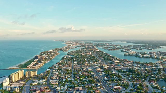 4K Aerial Drone Cityscape of St. Petersburg City - Florida.
Morning Shot Flying over St Pete Beach Near Tampa Bay.