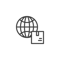 Global Logistics line icon. linear style sign for mobile concept and web design. Globe and delivery box outline vector icon. Symbol, logo illustration. Vector graphics