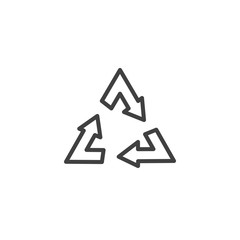 Recycling arrows sign line icon. linear style sign for mobile concept and web design. Logistic and delivery service outline vector icon. Symbol, logo illustration. Vector graphics
