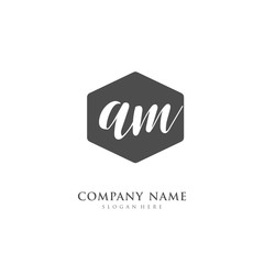 Handwritten initial letter A M AM for identity and logo. Vector logo template with handwriting and signature style.