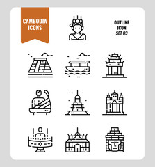 Cambodia icon set 3. Include landmark, music, people, culture and more. Outline icons Design. vector illustration