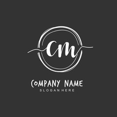 Handwritten initial letter C M CM for identity and logo. Vector logo template with handwriting and signature style.