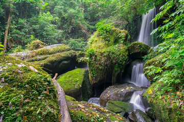 Waterfall scene at Rom Klao Pharadon Waterfalls in rainforest  Thailand.