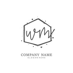 Handwritten initial letter W M WM for identity and logo. Vector logo template with handwriting and signature style.