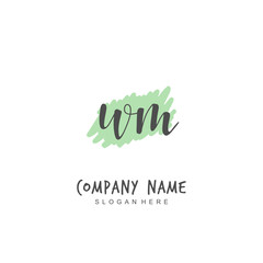 Handwritten initial letter W M WM for identity and logo. Vector logo template with handwriting and signature style.