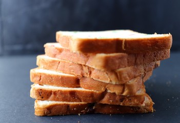 Slices of Pound dry fruit cake or bread. Indian Tutti Frutti bread, selective focus. with copy space