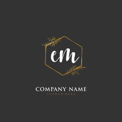 Handwritten initial letter E M EM for identity and logo. Vector logo template with handwriting and signature style.