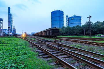 Fototapeta na wymiar Railway passes through the steel plant industrial area.