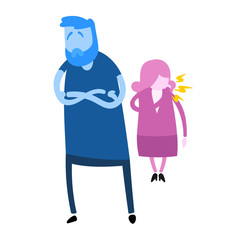 Guy looking at coughing woman nearby. Cartoon design icon. Colorful flat vector illustration. Isolated on white background.