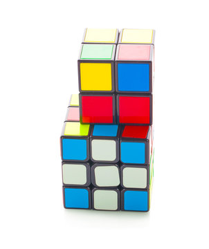 Phetchaburi. June 10, 2019. Rubik's Cube On White Background