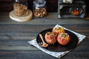 Baked apples with nut granola and pumpkin seeds.