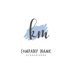 Handwritten initial letter K M KM for identity and logo. Vector logo template with handwriting and signature style.