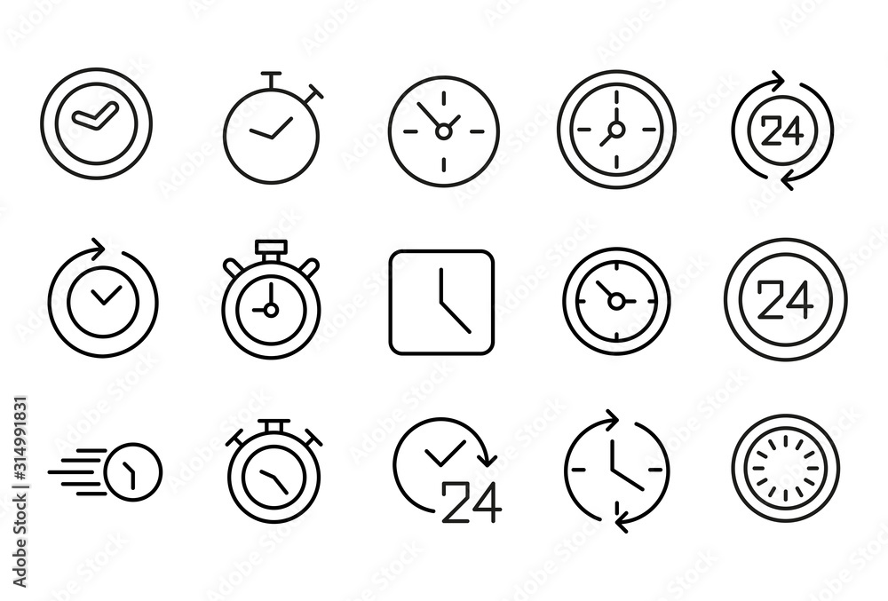 Poster vector line icons collection of clock.