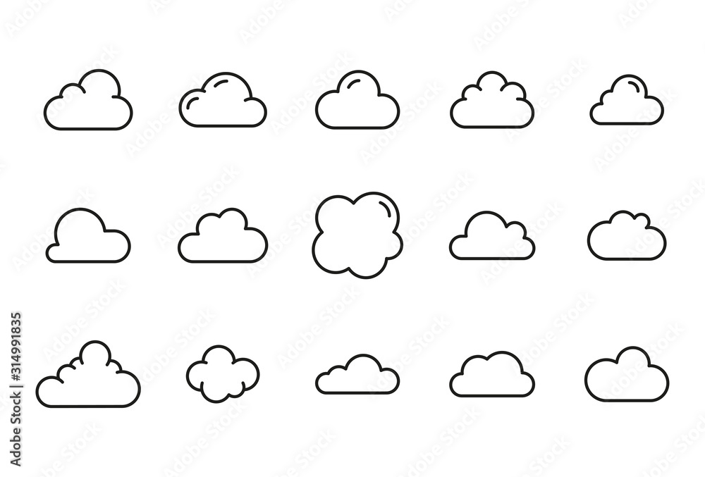 Poster vector line icons collection of cloud.